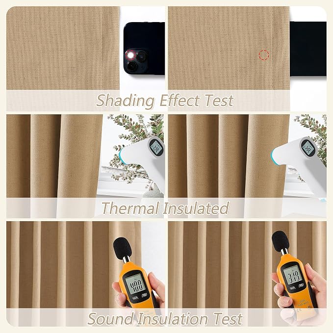Camel Brown 100% Blackout Linen Curtains 90 Inch Length 2 Panels Set - Image 5