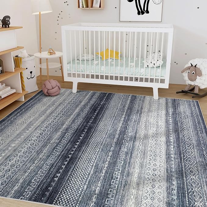 Nakagishi Boho 6x9 Area Rug Living Room Rugs Machine Washable Blue | Soft - Image 7
