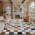 Checkered Area Rug 8x10 for Living Room Soft Fluffy Shag Carpet | Machine by PureCozy