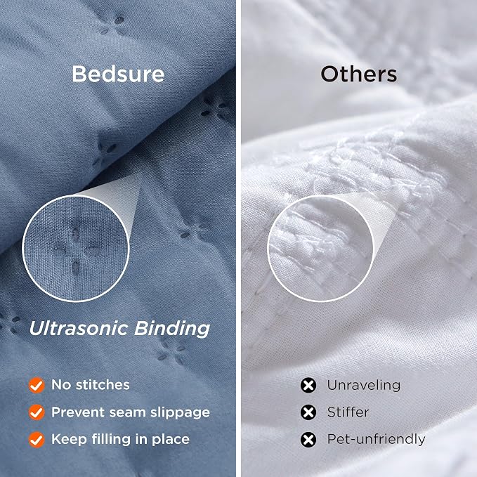 Bedsure Quilts Queen Size Bedspread, Thin Comforter, Mineral Blue Coverlet | - Image 5