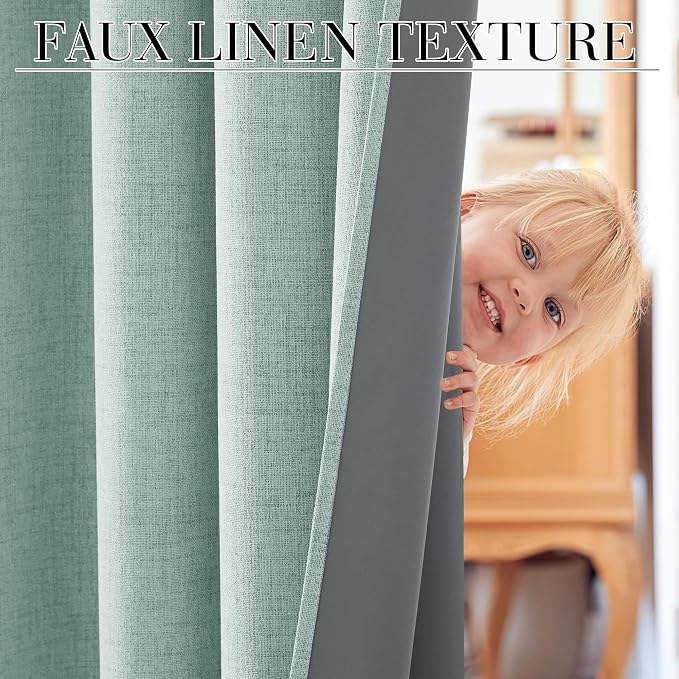 RYB HOME 100% Blackout Linen Textured Curtains 90 inches Long, Thermal - Image 3