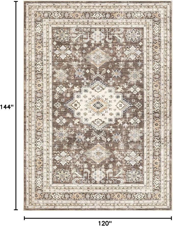 cotiled 10x12 Area Rug for Living Room, Traditional, Dark Brown | Soft - Image 2