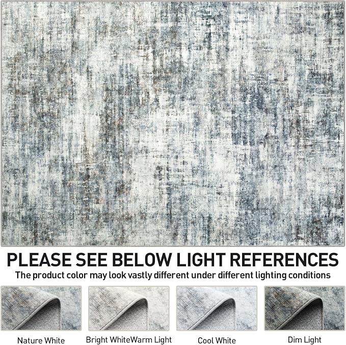 10x14 Area Rugs for Living Room: Washable Abstract Blue Multi Carpet | Non-slip - Image 7