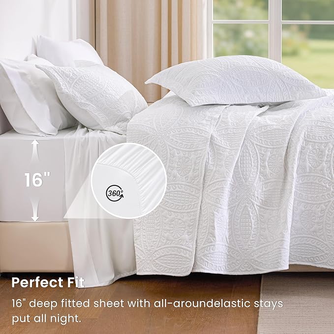 Love's cabin Queen Quilt Set White, Bed in a Bag Queen Size Bedding 7 Pieces - Image 4