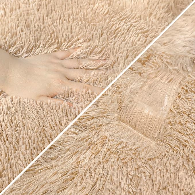 2x8 Bedside Area Rugs for Bedroom Soft Fluffy Shag Beige Rug for Hallway - Image 6