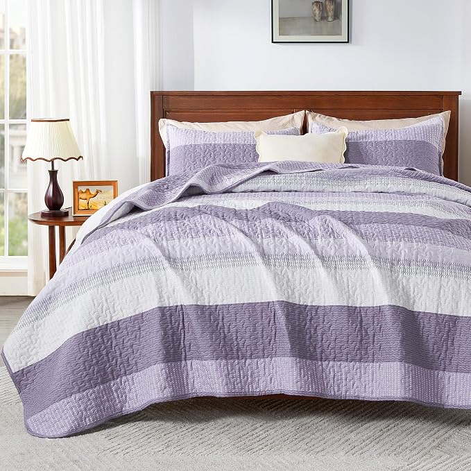 California King Quilt Set Grayish Purple, 3 Pieces Bedspreads | Ultra Soft by Andency