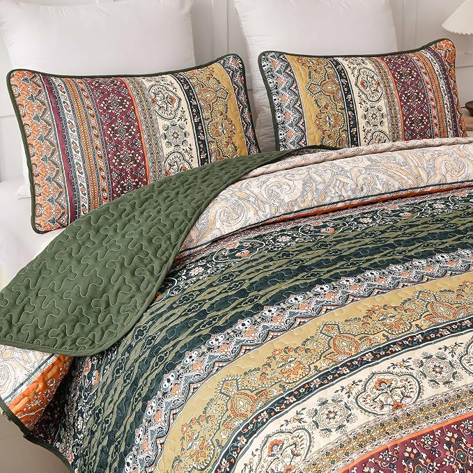 WONGS BEDDING Boho Queen Quilt Set, Fall Lightweight Bed Decor Bedspread - Image 5