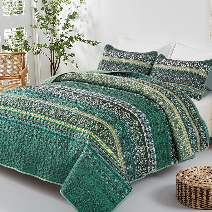 WONGS BEDDING Boho Quilt Set Twin Size, Lightweight Microfiber Bed Decor - Image 2