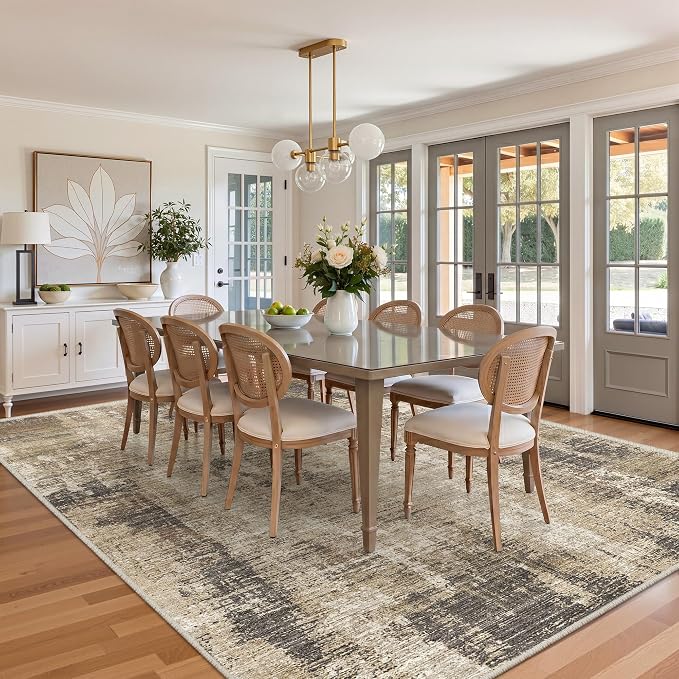 8x10 Area Rugs for Living Room, Abstract Large Washable Rug, Taupe | Soft Thin - Image 5