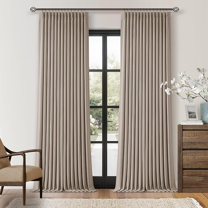 Burlywood Birch 92 Inch Long Blackout Curtains Thick Linen Pinch Pleated | 100% by Twodrapes