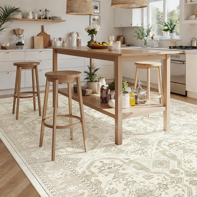 Soalmost 8x12 Area Rugs Large Washable Living Room Rug Non-Slip Beige/Brown | - Image 4