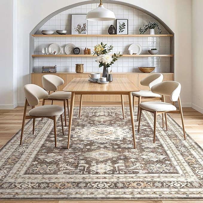 cotiled 10x11 Area Rug for Living Room, Traditional, Dark Brown | Soft - Image 7