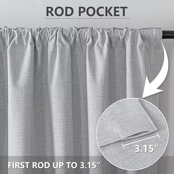 100% Blackout Curtains 84inch Length 2 Panels Faux Linen Long Drapes - Image 3
