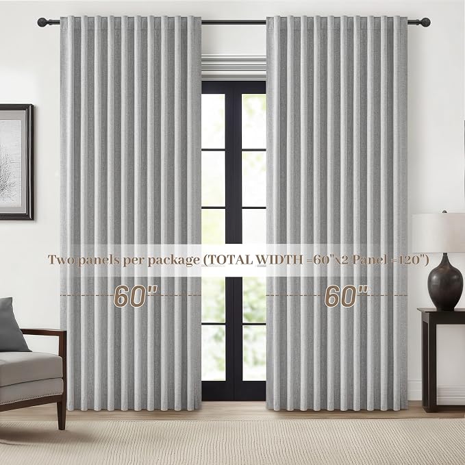 QJmydeco Grey Curtains 60 Inch Length Wide Pleated Blackout Curtain - Image 7