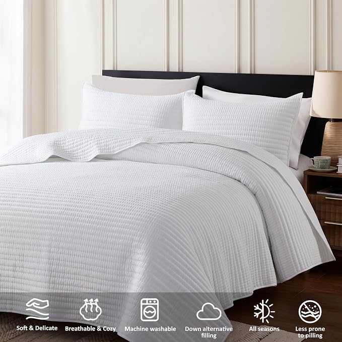 WDCOZY California King Size Quilt Set, 3 Pieces 118x106 inches, Channel - Image 3