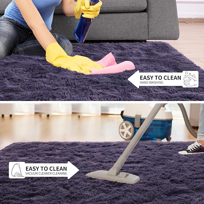 4x6 Area Rugs for Living Room, Soft Fluffy Shag Gray Purple Rug for Bedroom - Image 7