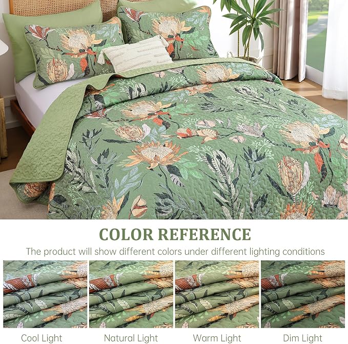 Dintszyayue Quilt King Size Green, Soft Microfiber Lightweight Farmhouse Bed - Image 4