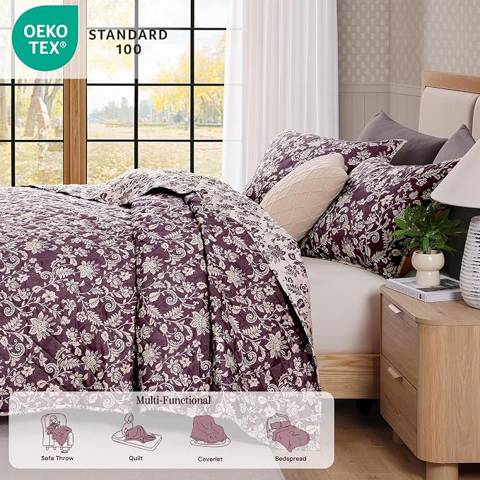 Twin/Twin XL Quilt Set-2 Pieces Soft Bedding Floral Reversible Coverlet | All - Image 4