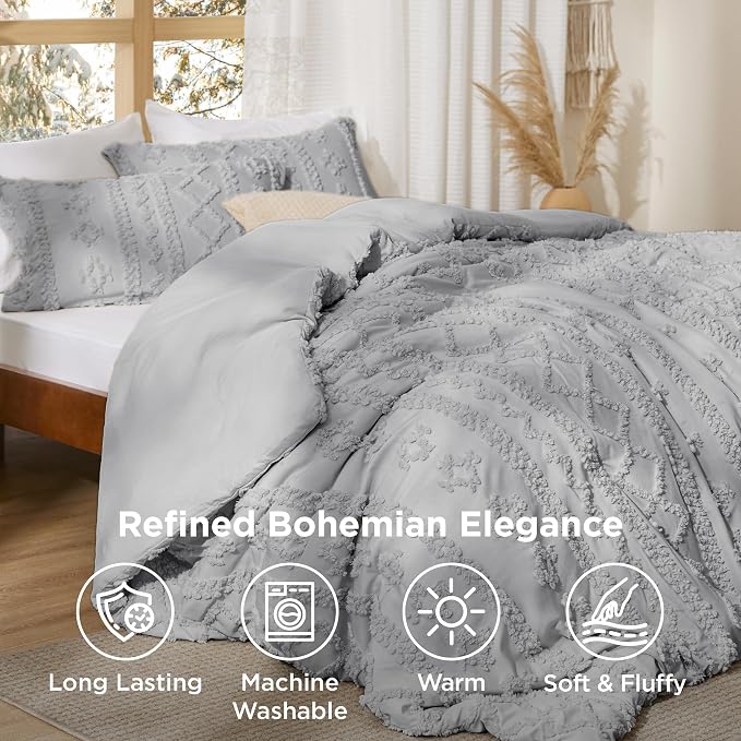 Bedsure Tufted Boho Comforter Set King Size - Image 4