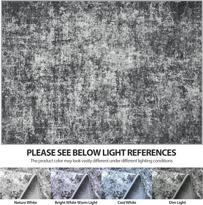 5x8 Area Rugs for Living Room Washable Bedroom Dining Room Black Grey | Modern - Image 7