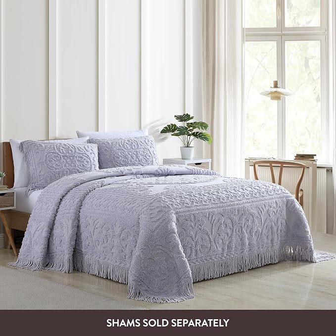 Beatrice Home Fashions Medallion Queen Cotton Chenille Bedspread, Lavender | - Image 3