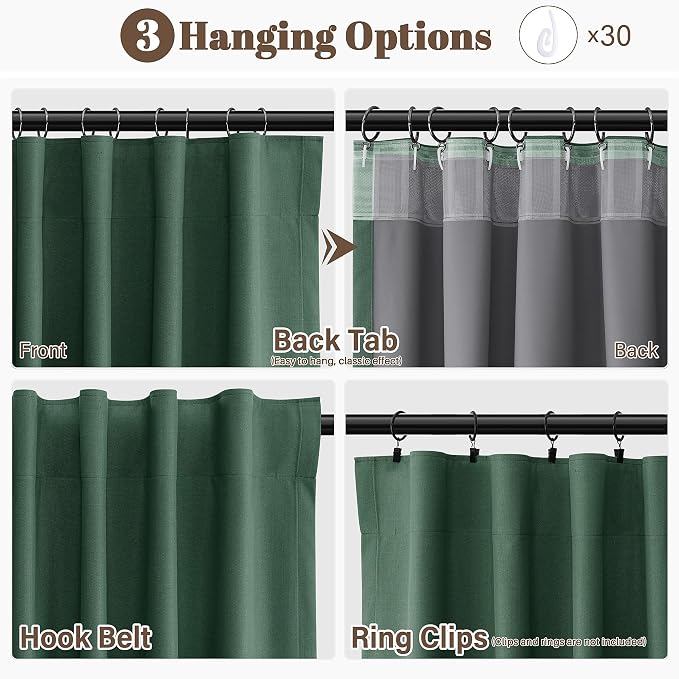 Green Linen 100% Blackout Curtains 120 Inches Long 2 Panels Set Modern Room - Image 2