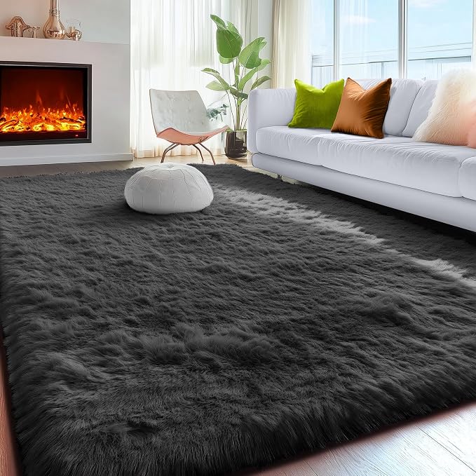 Black Fluffy Shag Area Rugs for Bedroom 5x7, Soft Fuzzy Shaggy Machine Washable - Image 9