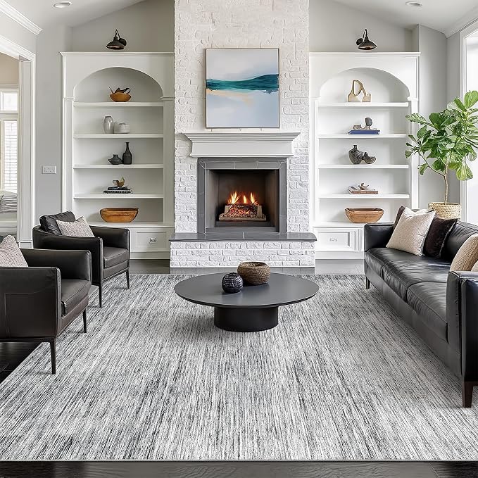 8x10 Area Rugs for Living Room, Large Washable Rug Non Slip Black | Soft Low - Image 4
