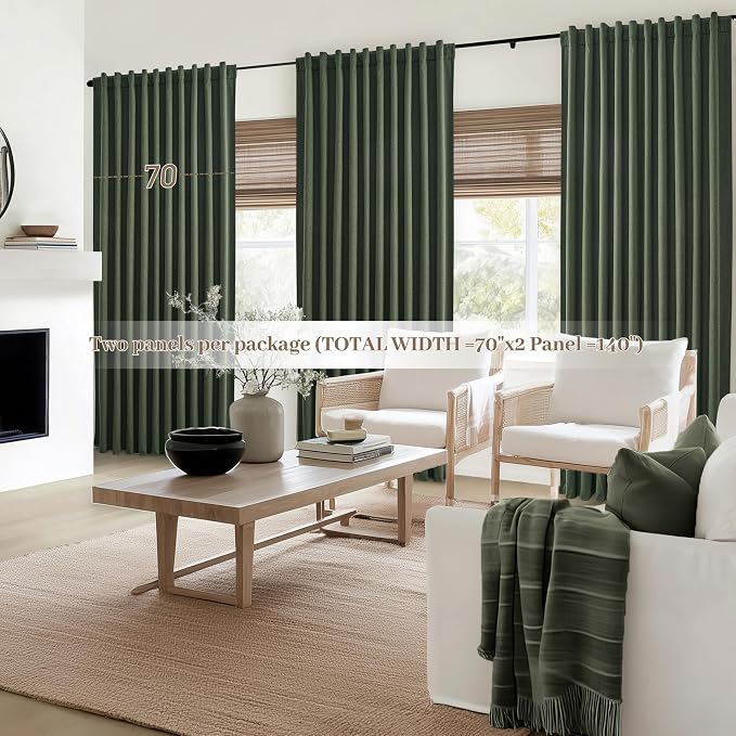 Dark Olive Green Curtains 70 Inch Length Extra Wide Pleated Black Out 102 Inch - Image 5