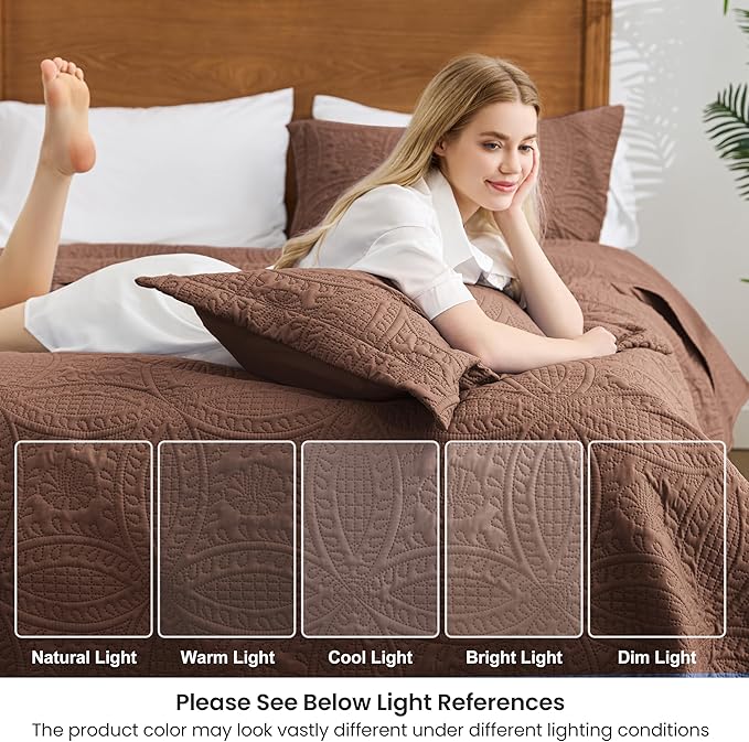 Love's cabin Quilts for Queen Bed Brown Bedspreads Bedding Set - Image 5