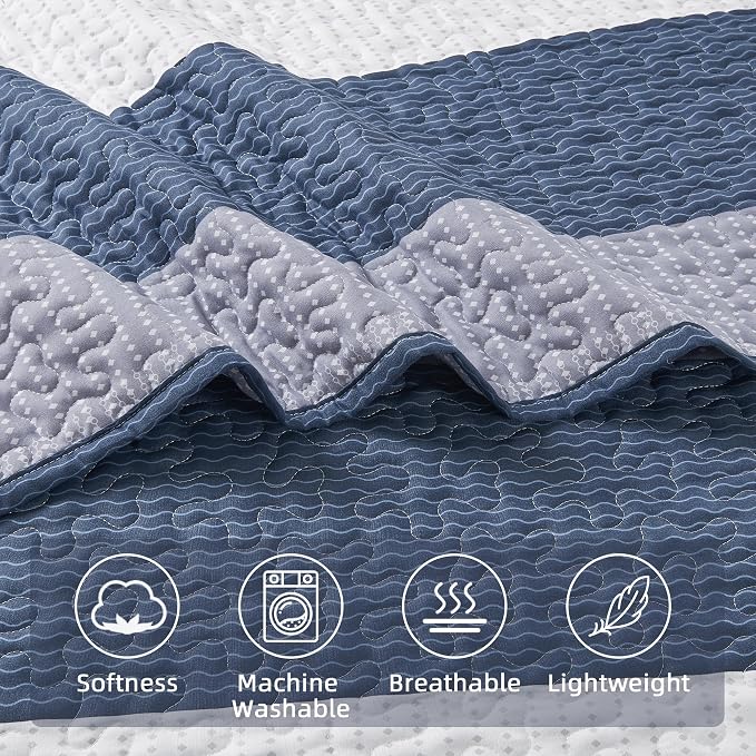 King Quilt Set Mineral Blue, 3 Pieces Bedspreads & Coverlets Set | Mineral Blue - Image 4