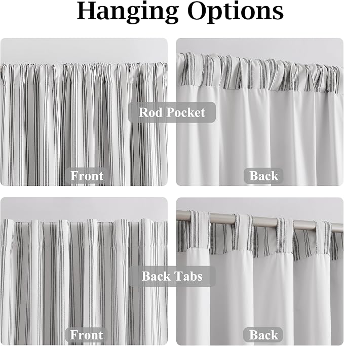 ZJDECOR Black White Striped Modern Full Blackout Curtain Panels, Isolate Light - Image 3
