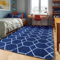 Area Rugs for Bedroom Living Room, 4x6 Fluffy Navy Blue and White Throw Rug for by ONASAR
