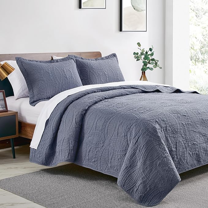 Love's cabin California King Size Quilt Set Blue Bedspreads - Image 2