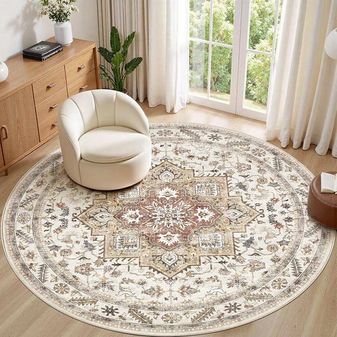 cotiled 8ft Round Living Room Area Rug, Traditional, Dining Room, and Home by COTILED