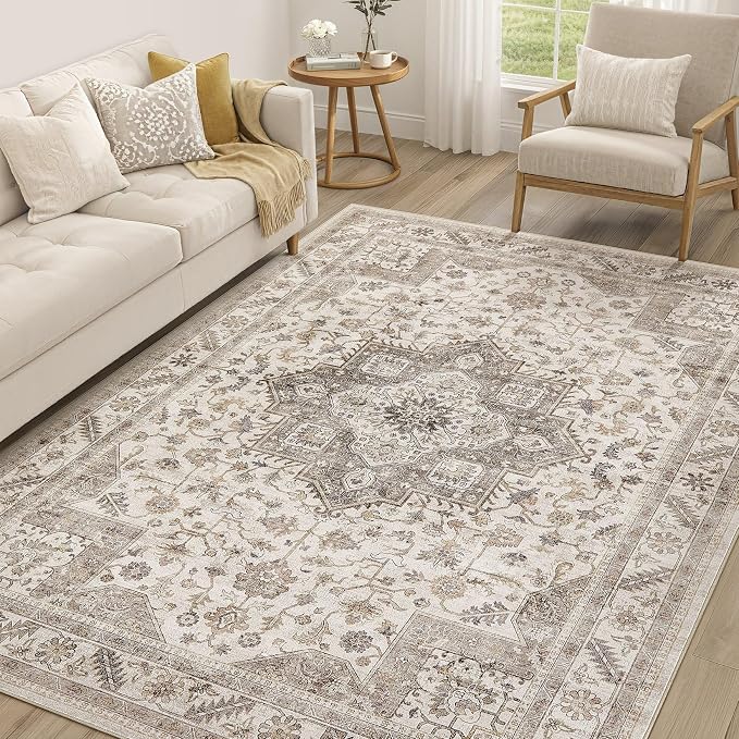 cotiled 7x9 Area Rug for Living Room, Traditional, Light Brown | Soft by COTILED