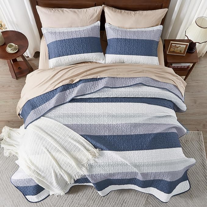 King Quilt Set Mineral Blue, 3 Pieces Bedspreads & Coverlets Set | Mineral Blue - Image 6