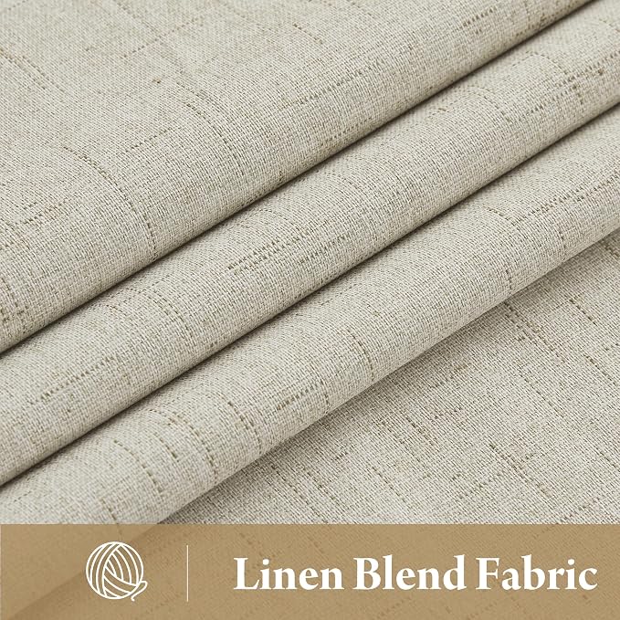 RYB HOME 100% Blackout Beige Linen Blackout Curtains, Thermal Insulated Privacy - Image 2