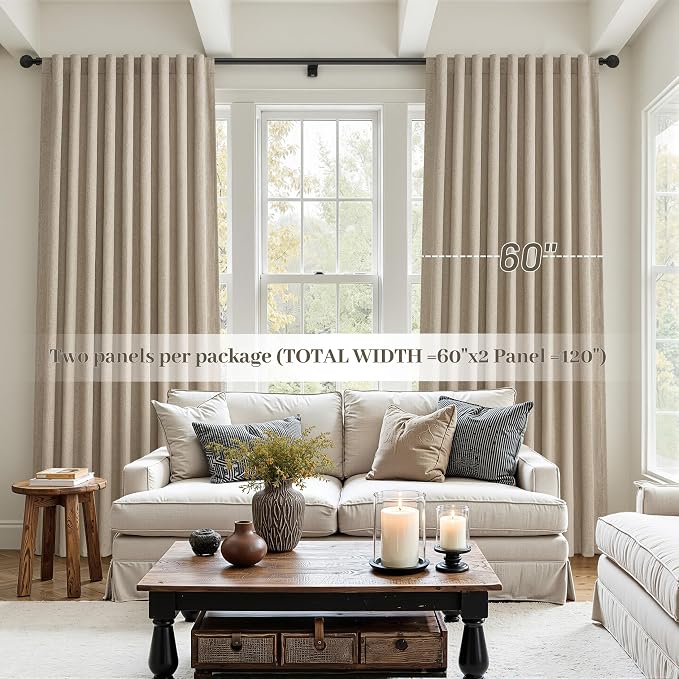 Blackout Curtains 60 Inches Extra Wide Grey Beige Linen Curtains 84 Inch Length - Image 6