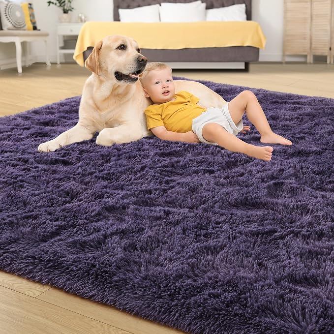 4x6 Area Rugs for Living Room, Soft Fluffy Shag Gray Purple Rug for Bedroom - Image 4