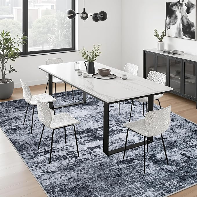 Area Rug Living Room: 4x4 Modern Washable Indoor Carpet Black | - Image 4