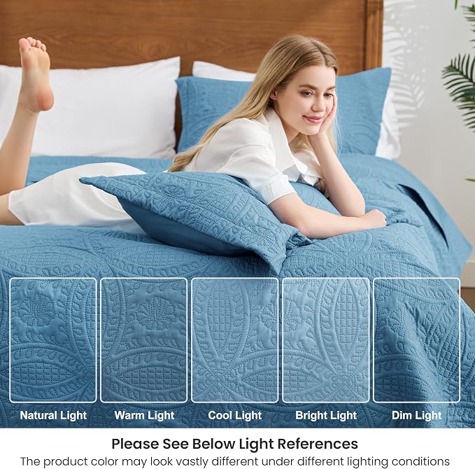 Love's cabin Quilts for Full Bed Misty Blue Bedspreads Bedding Set - Image 6