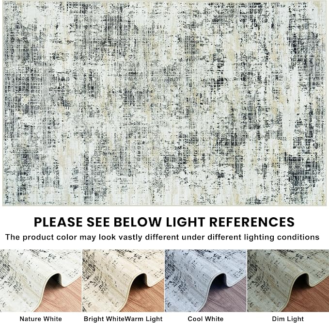 10x14 Washable Area Rug for Living Room Bedroom: Non-Slip Modern Black Gray | - Image 8