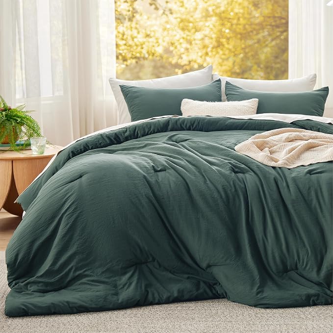 Bedsure Super King Comforter Set, Forest Green Soft Prewashed Bedding - Image 2