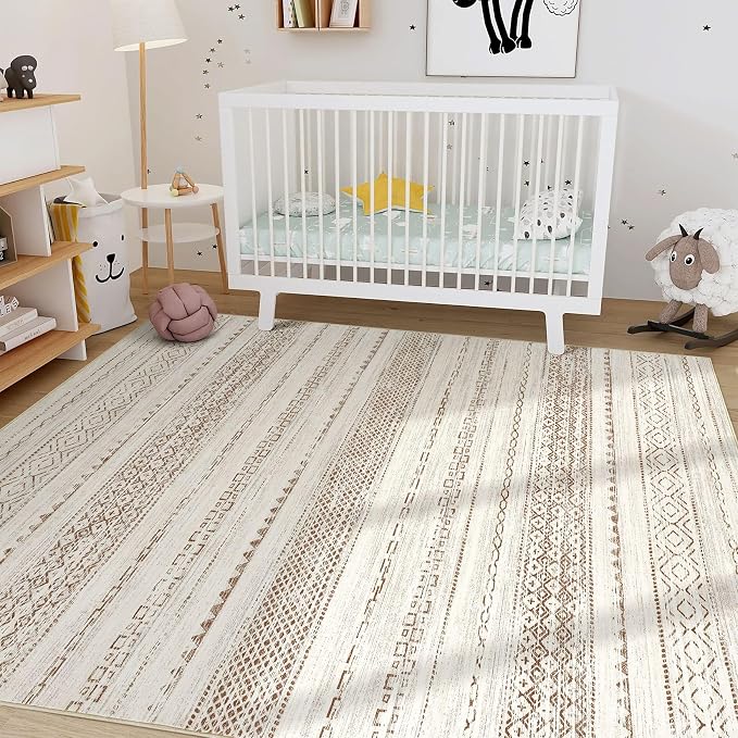 Nakagishi Boho 5x8 Area Rug Living Room Rugs Machine Washable Brown | Soft - Image 8