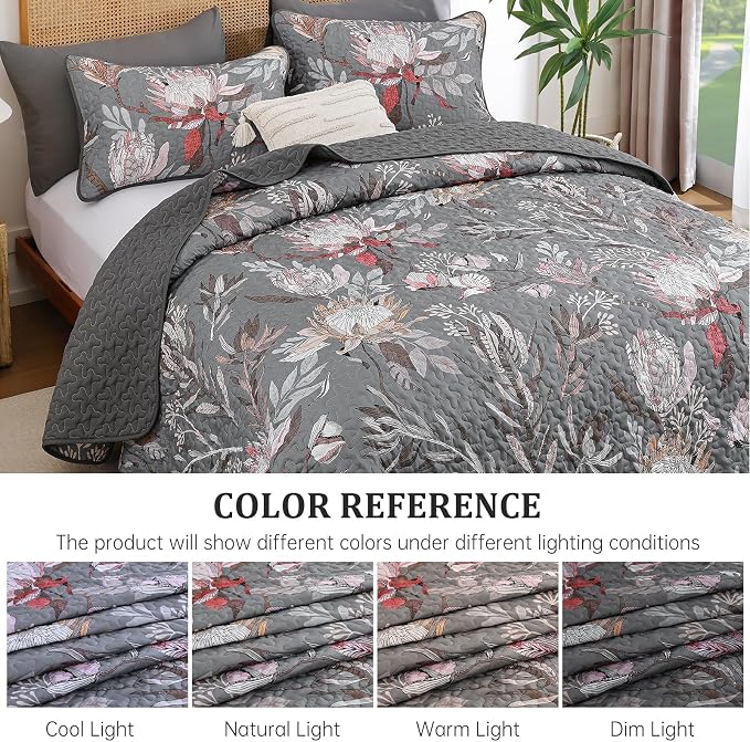 Dintszyayue Quilt Queen Size Grey, Soft Microfiber Lightweight Farmhouse Bed - Image 4