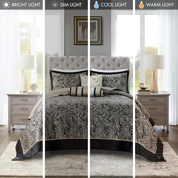 Madison Park Reversible Jacquard Quilted Queen Bedspread Set Black, All-Season - Image 6