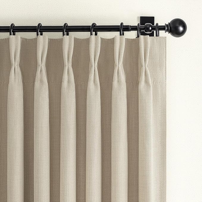 Natural Linen Blackout Double Layer Small Basement Curtains 54 Inches Long 2 by PleatedDrapes