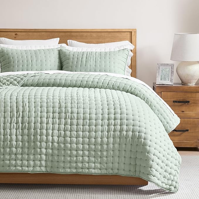 WDCOZY Sage Green California Oversized Cal King Size Quilt Bedding Sets by WDCOZY