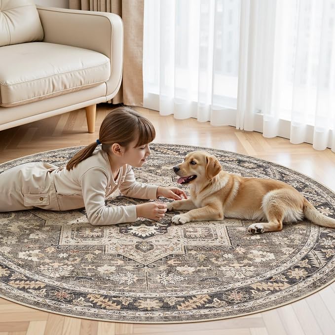 cotiled 5ft Round Living Room Area Rug, Traditional, Dining Room, and Home - Image 7